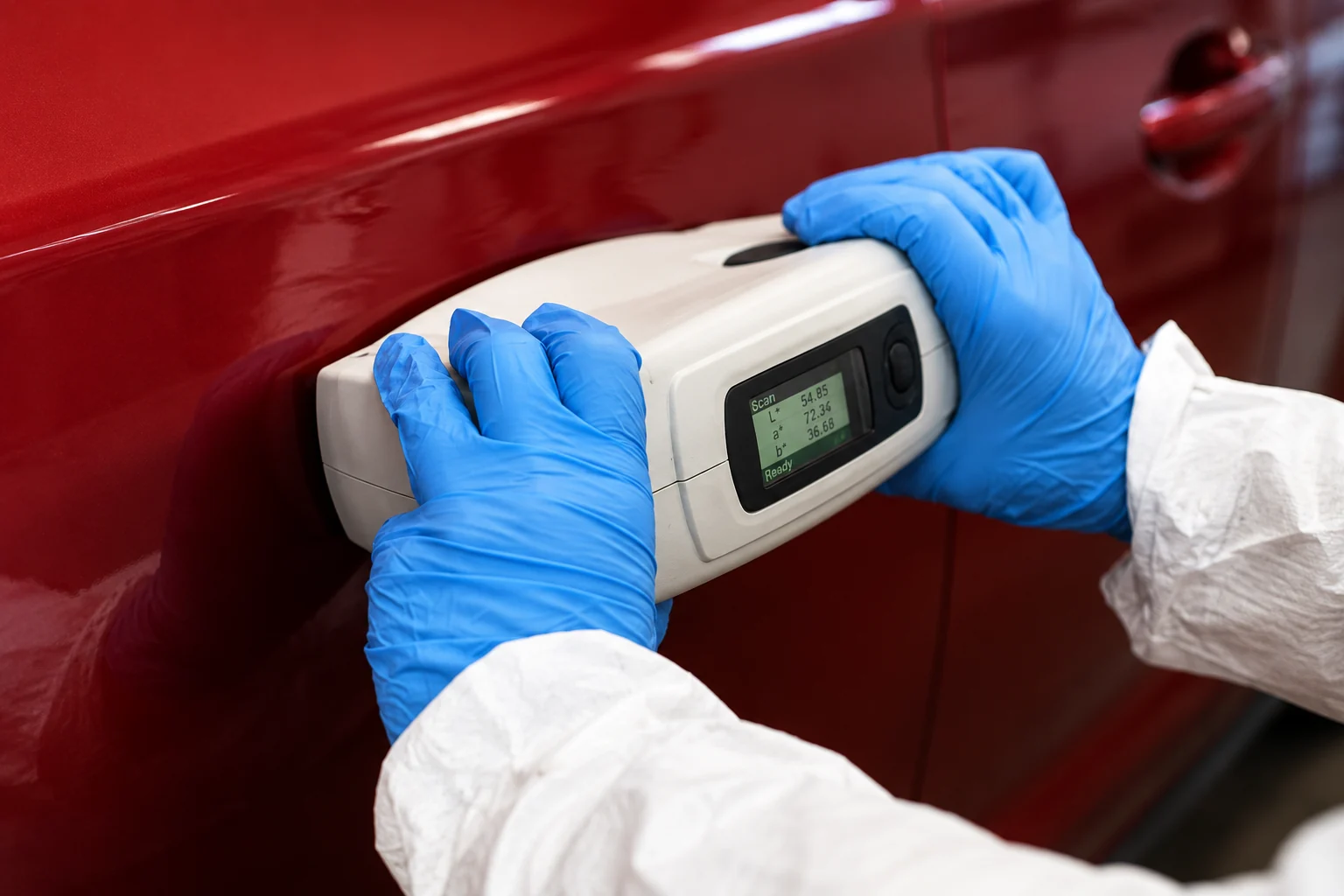 Automotive spectrophotometer scanning vehicle paint for accurate colour matching